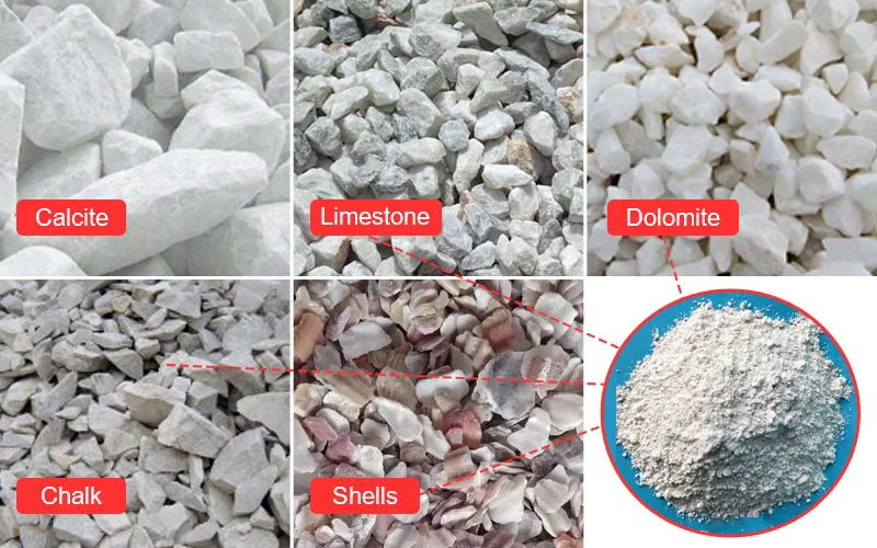 Raw materials for the production of heavy calcium carbonate